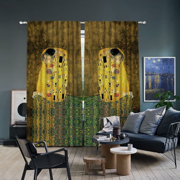3S Brother's World Classic Art Masterpiece Curtain Series Gustav Klimt - The Kiss Room Darkening Décor 2 Curtain Panels Made in Turkey - Each Panel (52"Wx72"L)