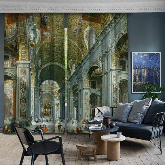 3S Brother's World Classic Art Masterpiece Curtain Series Interior of Saint Peter's Roma Room Darkening Décor Single Curtain Panel Made in Turkey (52"Wx72"L)