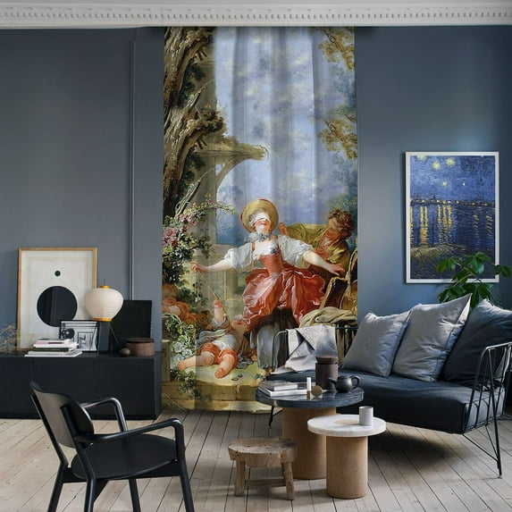 3S Brother's World Classic Art Masterpiece Curtain Series Jean-Honore Fragonard - Blind Man's Bluff Room Darkening Décor Single Curtain Panel Made in Turkey (52"Wx120"L)