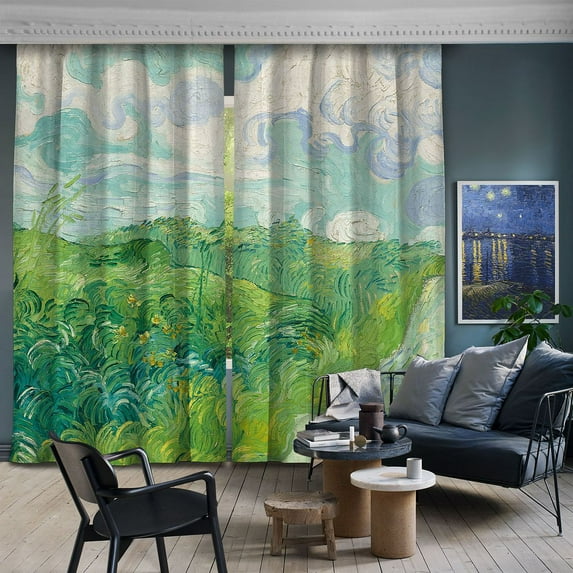 3S Brother's World Classic Art Masterpiece Curtain Series Vincent Van Gogh Green Wheat Fields Room Darkening Décor 2 Curtain Panels Made in Turkey - Each Panel (52"Wx108"L)