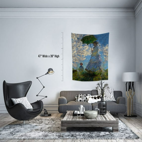 3S Brother's World Classic Art Masterpiece Tapestry Series - Claude Monet - Woman With a Parasol Classical Art Tapestry Antique Vintage Collection Home Décor - Made in Turkey (36"Wx26"L)