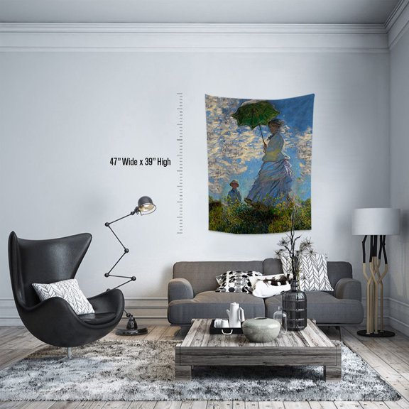 3S Brother's World Classic Art Masterpiece Tapestry Series - Claude Monet - Woman With a Parasol Classical Art Tapestry Antique Vintage Collection Home Décor - Made in Turkey (36"Wx26"L)