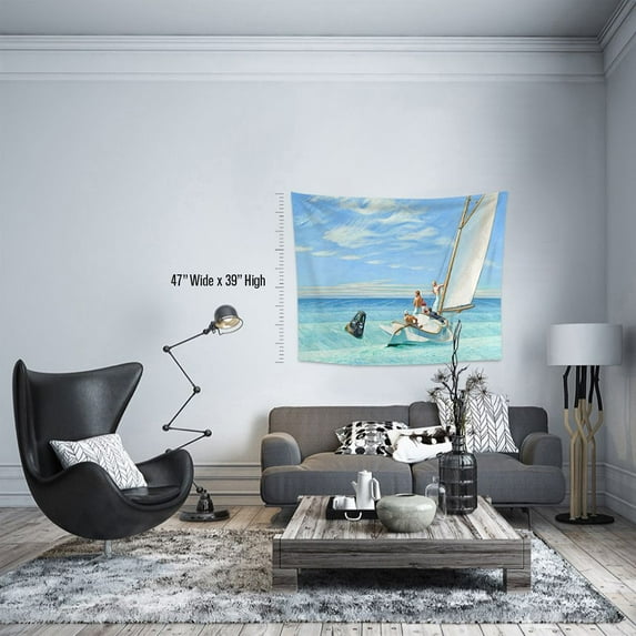 3S Brother's World Classic Art Masterpiece Tapestry Series - Edward Hopper-Ground Swell Classical Art Tapestry Antique Vintage Collection Home Décor - Made in Turkey (36"Wx26"L)