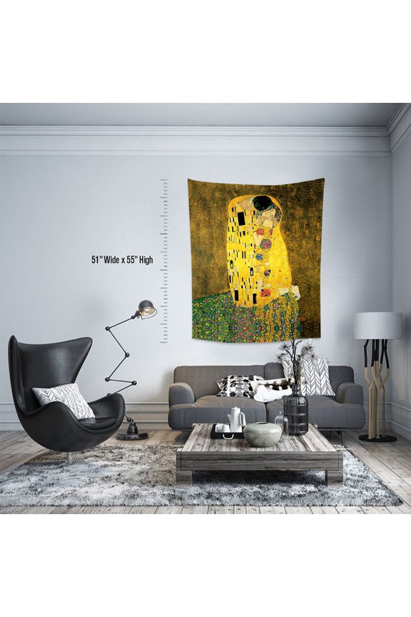 3S Brother's World Classic Art Masterpiece Tapestry Series - Gustav Klimt - The Kiss Classical Art Tapestry Antique Vintage Collection Home Décor - Made in Turkey (36"Wx26"L)