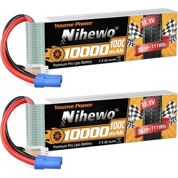 3S Lipo Battery 11.1V 10000mAh 100C Soft Case RC Battery Pack with EC5 Plug for RC Car Truck Tank Plane Drone Boat Racing Hobby Models (2 Packs)