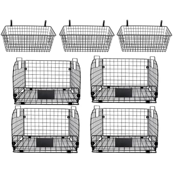 3SET Hanging Wire Baskets and 4 PACK XXL Stackable Basket, Metal Basket,Farmhouse Food Storage Mesh Bin Kitchen Pantry Laundry Closet Garage RV,Black$$Home Decor, Kitchen, & Other
