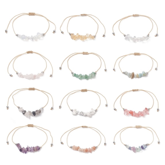 3Set 12Pcs 12 Style Natural & Mixed Gemstone Chips Bead Bracelets Set for Women Inner Diameter: 3-1/8 inch(8cm) 1Pc/style
