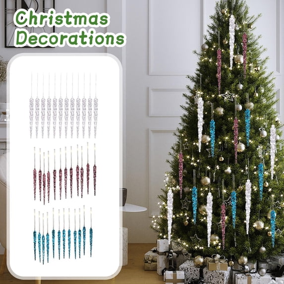 3Set 5.12Inch Plastic Icicle Twisted Plastic Icicle Christmas Ornaments Christmas Tree Hanging Decoration & Holiday Xmas Party Wedding Hanging, Christmas Decorations Indoor Outdoor Gifts Decorations