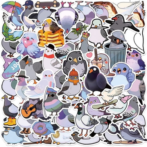3Set 50Pcs Pigeon PVC Waterproof Stickers Self-adhesive Decals for Suitcase Skateboard Refrigerator Helmet Mixed Color 30~80mm