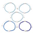 thumbnail image 1 of 3Set 5Pcs 5 Colors Natural Shell Heart & Seed Bead Bracelets Set Adjustable Synthetic Hematite Stackable Bracelets Blue Inner Diameter: 2-1/4~3-3/8 inch(5.6~8.7cm) 1Pc/color, 1 of 6