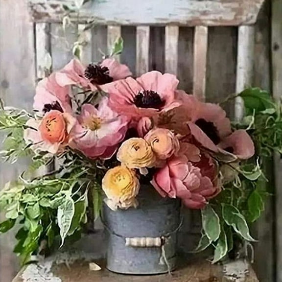 DIY 5D Flower Pattern Canvas Diamond Painting Kits with Resin Rhinestones Sticky Pen Tray Plate Glue Clay for Home Wall Decor Full Drill Diamond Art Gift Flower Pattern 39.7x30x0.03cm