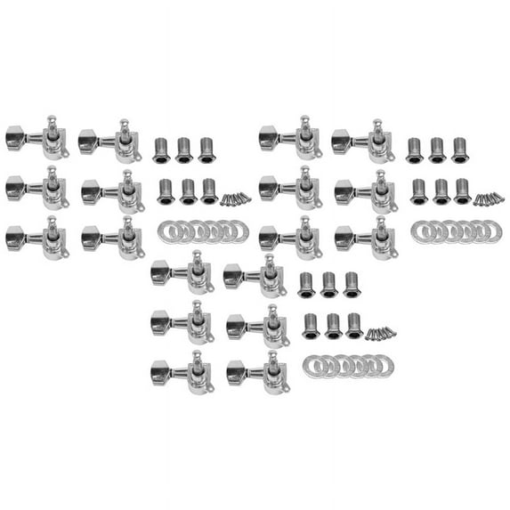 3Set Guitar Sealed Small Peg Tuning Pegs Tuners Machine Heads for Acoustic Electric Guitar Guitar Parts( Silver 6R ),18 x right handles 18 x nuts 18 x screws 18 x spacers,silver
