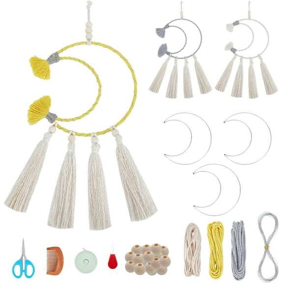 3Set Macrame Moon Hanging Ornament Macrame Kit for Beginners Macrame Moon Tassel Wall Hanging Decor Boho Ornament