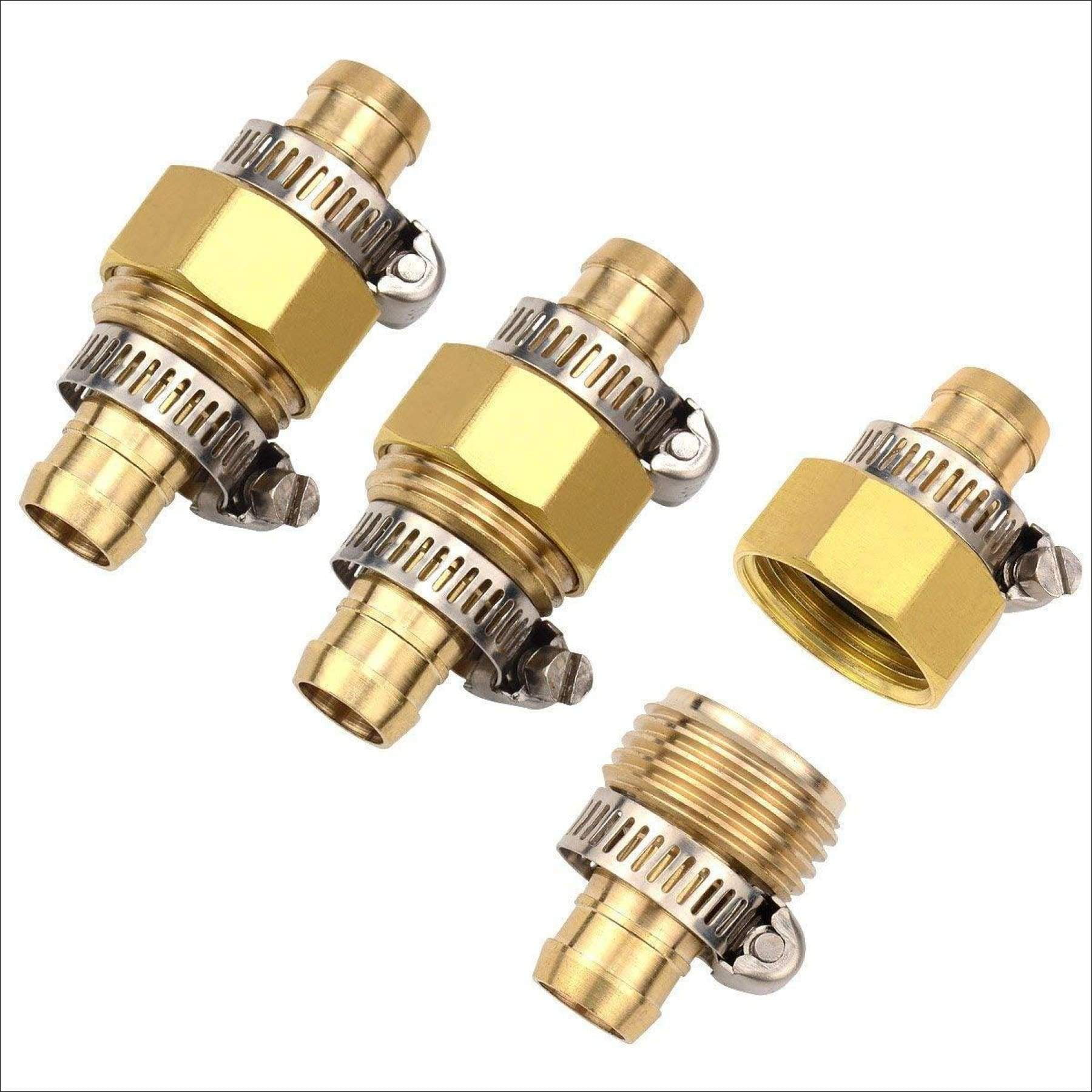 3Sets Brass 5/8" Garden Hose Mender End Repair Male Female Connector with Stainless Clamp 5/8"