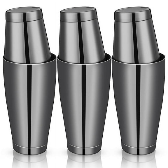 3Sets Cocktail Shakers Professional Bar Shaker Boston Shaker Set Stainless Steel Shaker Drink Mixer( Black)