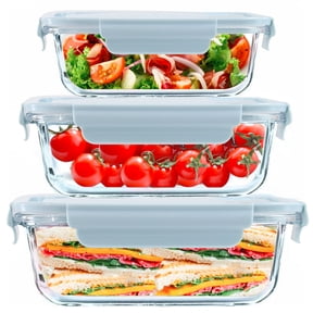 3Sets Glass Food Storage Containers with Lids Leakproof Glass Airtight Meal Prep Containers for Kitchen, Microwave, Oven, Frenzer and Dishwasher Safe,Rectangle