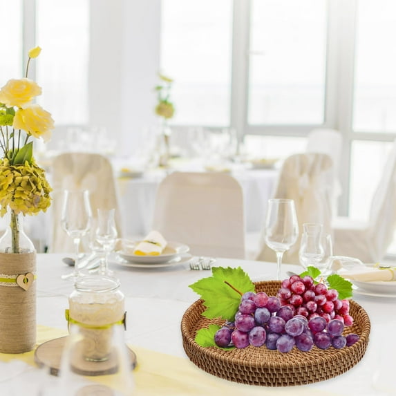 3Sizes Round Rattan Serving Tray for Dinner Parties Decor,Round Fruit Plate Round Rattan Tray Decorative Coffee Table Tray Handwoven Ottoman Decorative Wicker Tray for Home and Kitchen,28cm,11x1.2"