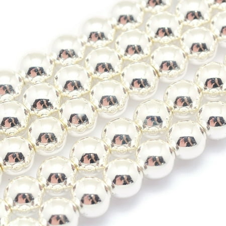 3Strand Electroplate Non-magnetic Synthetic Hematite Beads Strands Grade AAA Long-Lasting Plated Round Silver Plated 8mm Hole: 1mm about 53pcs/strand 15.7 inch(40cm)