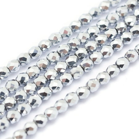 3Strand Electroplate Non-magnetic Synthetic Hematite Beads Strands Grade A PVD Vacuum Plating Faceted Round Platinum Plated 2mm Hole: 1mm 185pcs/strand 15.7 inch(40cm)
