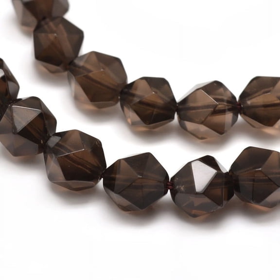 3Strand Faceted Natural Smoky Quartz Gemstone Bead Strands Star Cut Round Beads 8mm Hole: 1mm about 47pcs/strand 15.5 inch