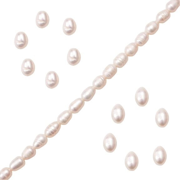 3Strand Natural Cultured Freshwater Pearl Beads Strands Rice Seashell Color 7.5~9.5x5.5~6.5mm Hole: 0.7mm 24~25pcs/strand 7.56 inch~7.76 inch(19.2cm~19.7)