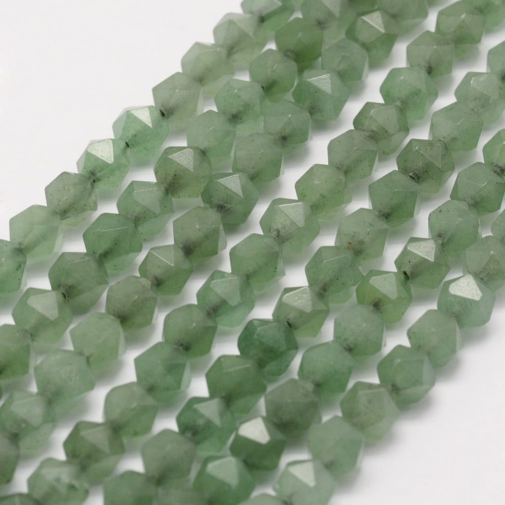 3Strand Natural Green Aventurine Beads Strands Star Cut Round Beads Faceted 5.5~6mm Hole: 1mm about 63~68pcs/strand 15.3~15.5 inch(39~39.5cm)