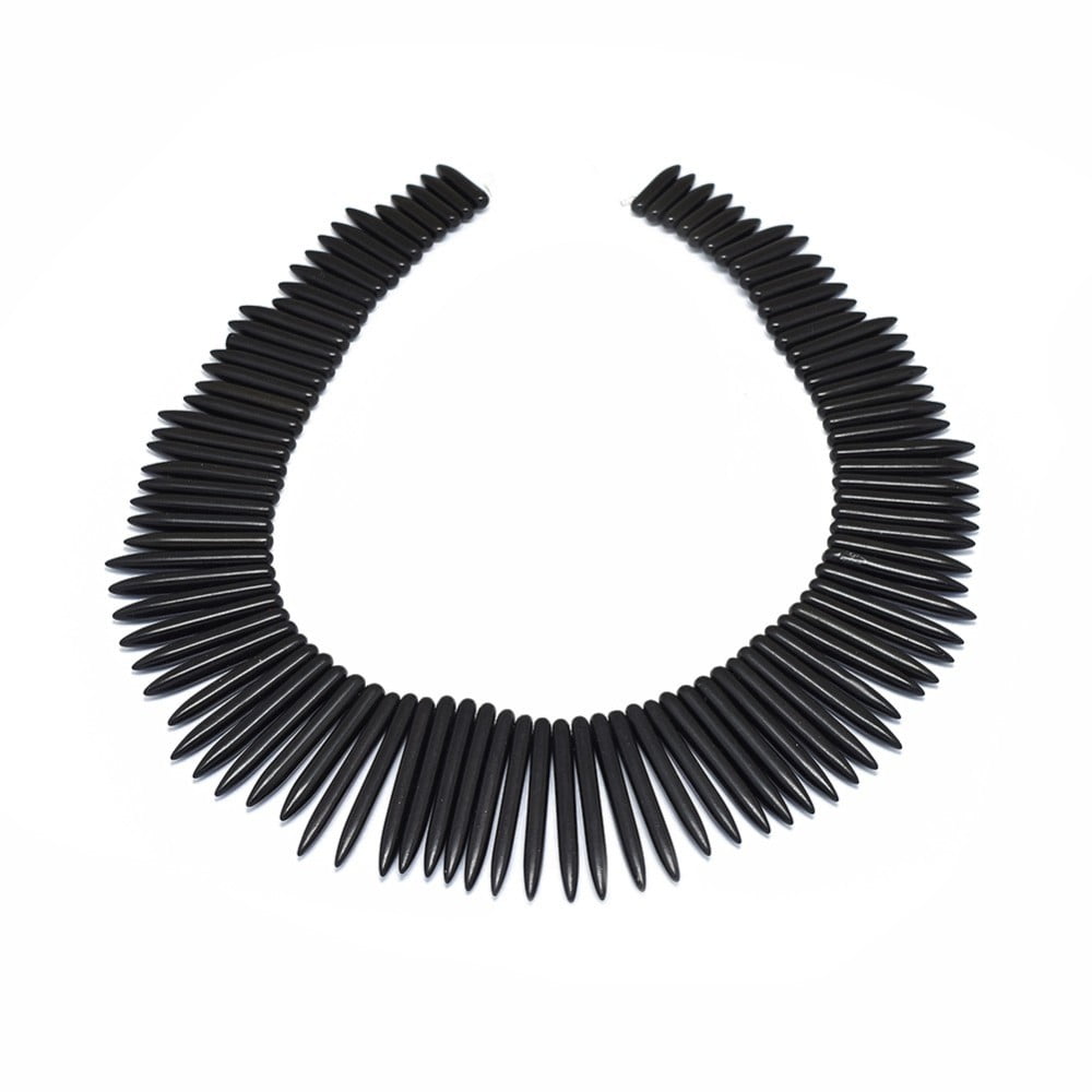 3Strand Synthetic Turquoise Graduated Spike Beads Strands Tusk Shape Black 20~49x4.5~5mm Hole: 1.2mm about 99pcs/strand 16.9~17.7 inch(43~45cm)