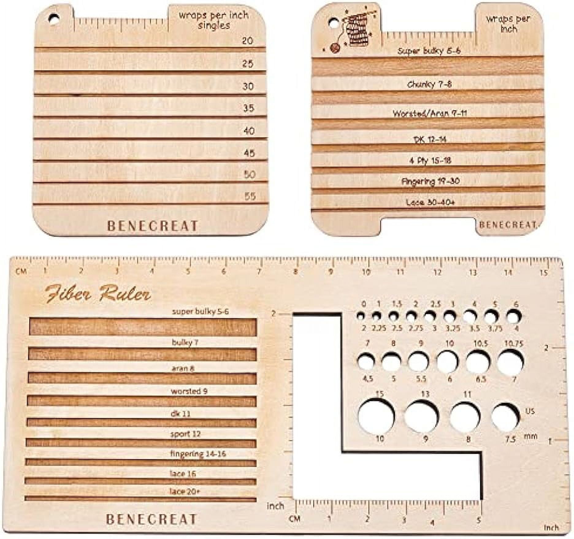 3Style Wood Knitting Needle Gauge and Ruler Square Spinning Control ...