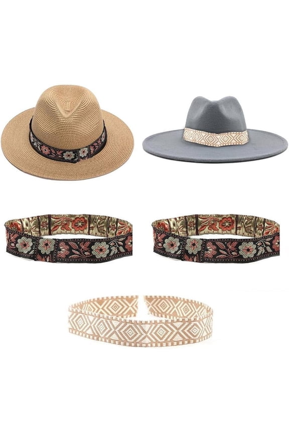 3Styles Cowboy Western Hat Band Hat Bands for DIY Cowboy Cowgirl Hats Accessories Fedora Hat Decoration Suitable for DIY 58-60cm Hat