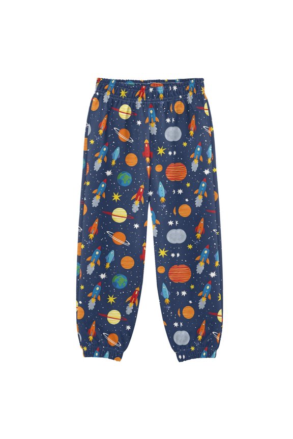 3T-10Y Men' Pant, Heavyweight Wrinkle-resistant Sweat Athletic Pants for Jogger Home Travel Navy-rocket Space Print Design