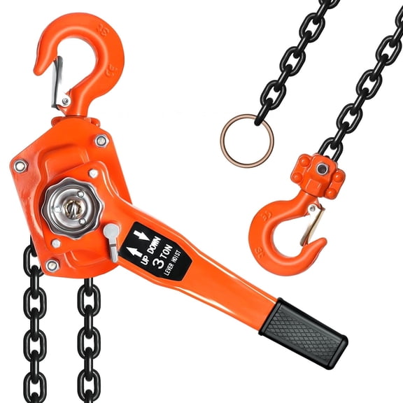 3T/20FT Lever Chain Hoist, Manual Come Along Winch, 360 Rotation Hook, Garage Door Chain Hoist for Closed housing, Orange