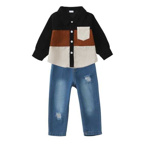 3T Baby Boys Clothes 4T Boys 2PCS Fall Winter Outfits Set Toddler Boys Long Sleeve Top Denim Pants Set Black