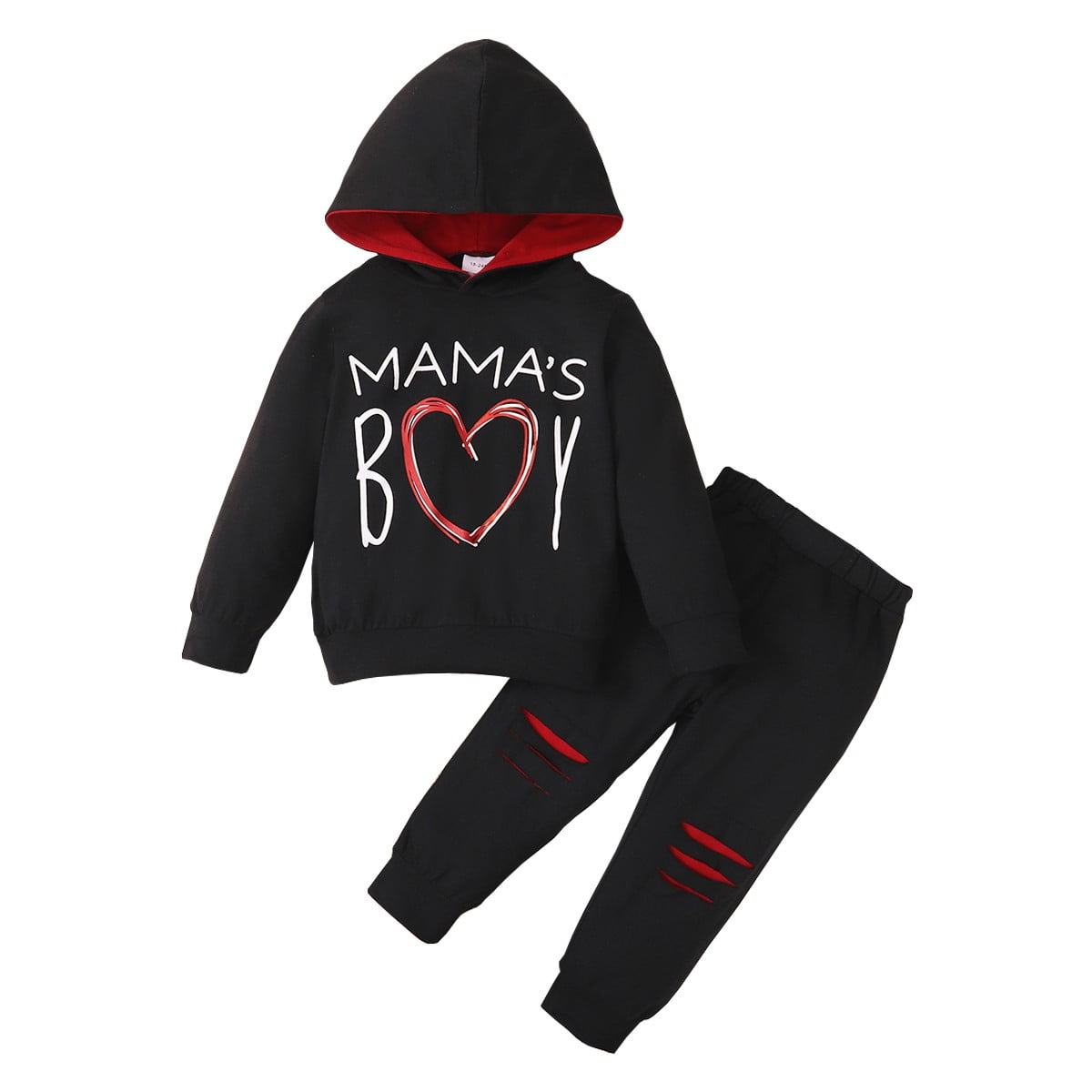 3T Baby Boys Clothes Baby Boy Outfits 3-4T Toddler Boys Letter Print Long Sleeve Hooded Tops Ripped Pants 2PCS Set Black