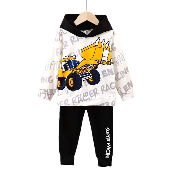 3T Baby Boys Clothes Baby Boys 2PCS Hoodie Outfits Set Letter Print 3T Boys Long Sleeve Top Pants Set White