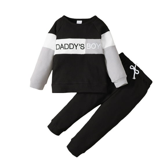 3T Baby Boys Outfit 4T Boys 2PCS Fall Winter Clothing Set Letter Print Round Neck Toddler Boys Long Sleeve Top Pants Set Black