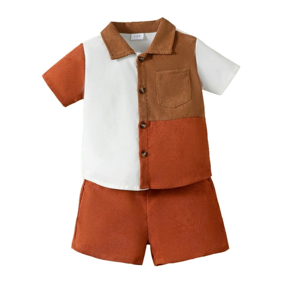 3T Baby Boys Outfits 4T Boys 2PCS Summer Short Set Toddler Boys Short Sleeve Lapel Top Shorts Set Brown