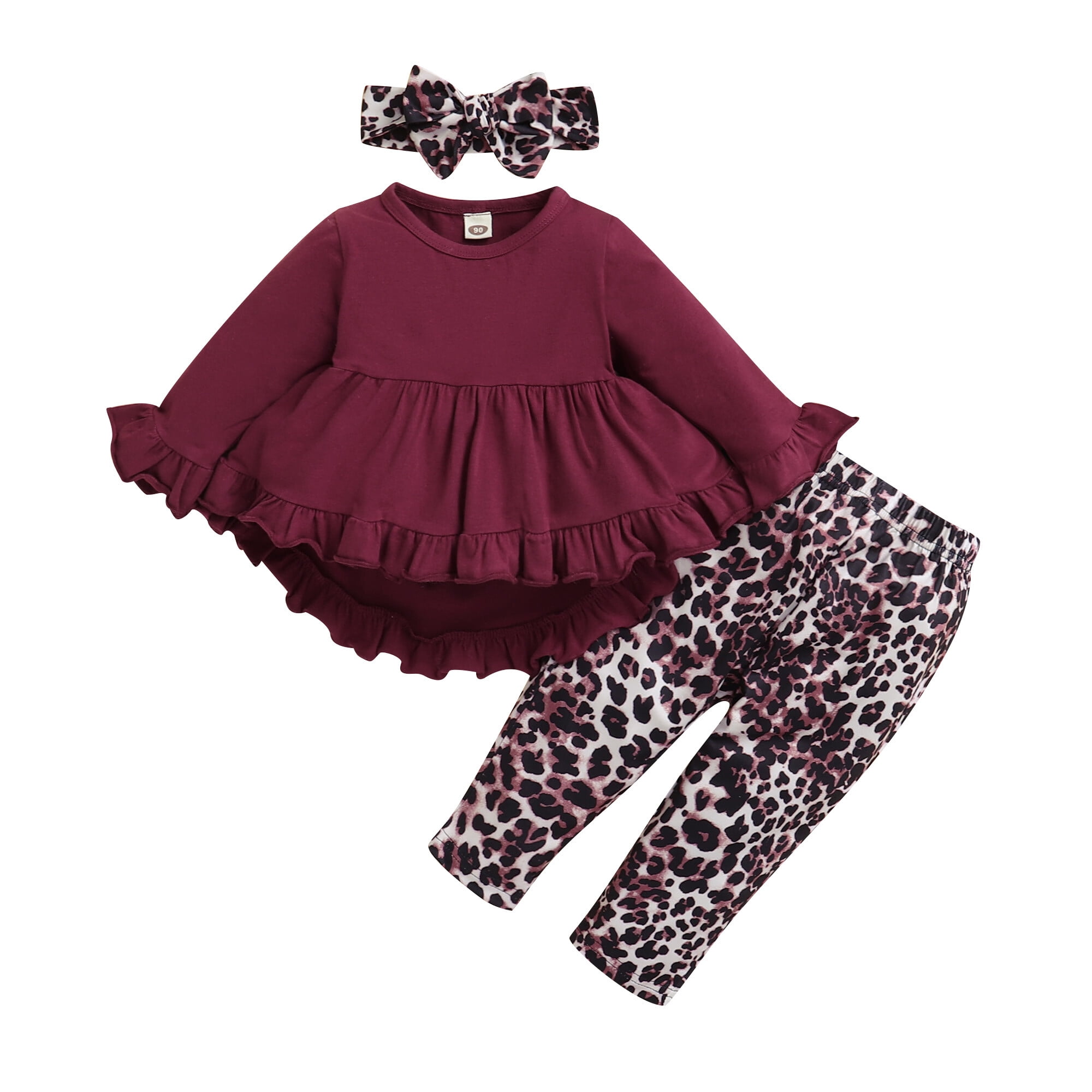 3T Baby Girl Clothes Baby Girl Outfits Long Sleeve Tops Leopard Pants Headband 3PCS Outfits 2-3T Baby Girl Fall Clothes