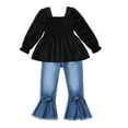 thumbnail image 1 of 3T Baby Girls Clothes 4T Girls Denim Pant Set Toddler Girls Long Sleeve Solid Color Top Jeans Pants 2PCS Set Black, 1 of 8