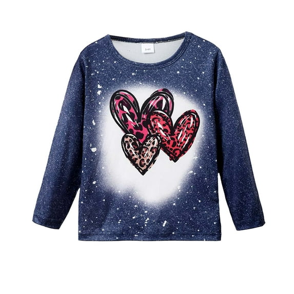 3T Baby Girls Clothes 4T Girls T-shirts Heart Print Round Neck Toddler Girls Long Sleeve T-shirts Tops Blue