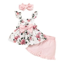 3T Baby Girls Clothes 4T Toddler Girls Summer Outfits Sleeveless Suspender Floral Top Pink Shorts Headband 3PCS Set