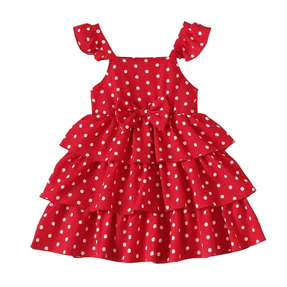 3T Baby Girls Dress 4T Girls Sleeveless Dress Polka Dots Print Toddler Girls Suspender Dress Red Dress