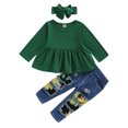 thumbnail image 1 of 3T Baby Girls Outfits 4T Girls 3PCS Fall Winter Clothing Set Toddler Girls Long Sleeve Dress Top Denim Pants Headband Set Green, 1 of 9