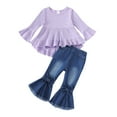 thumbnail image 1 of 3T Baby Girls Outfits 4T Girls Pant Sets Toddler Girls Long Sleeve Solid Color Top Denim Bell-bottomed Pants 2PCS Set Purple, 1 of 8