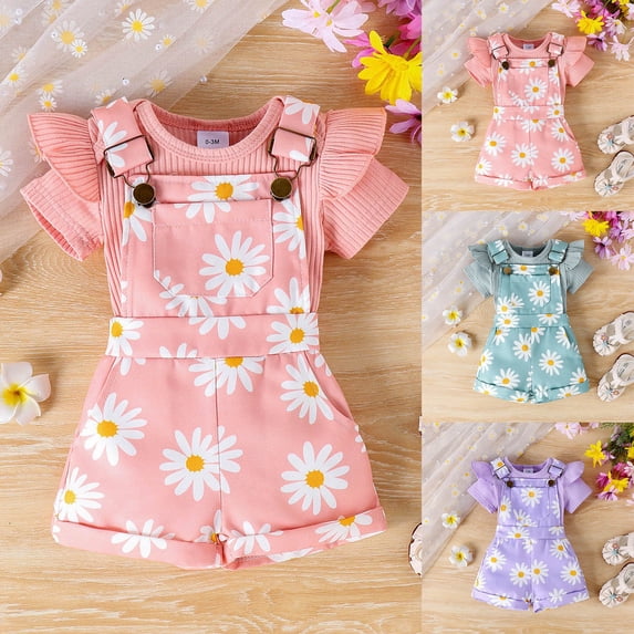 3T Girl Clothes Summer Clothes Baby Girl Clothes Suspender Skirt Long Sleeve Ruffled Romper + Elephant Shorts Fall Spring Outfits
