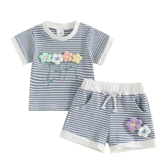 3T Girl Clothes Summer Clothes Toddler Baby Girl Clothes Summer Ruffle Short Set Flower Short Sleeves T-Shirt Tops + Shorts Cute Outfits Set