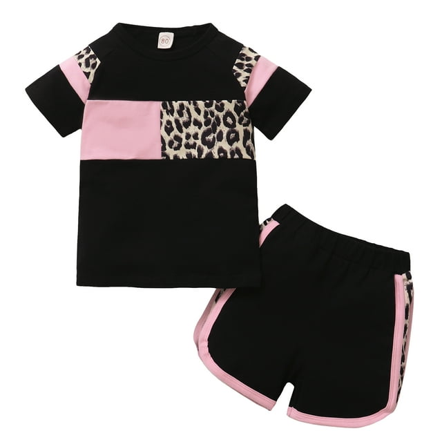 3T Girls Clothes Kids Girl Summer Outfit Leopard Shirt Shorts Set Little Girl Clothing Toddler Girl Outfit 2-3T Girls Clothes Black