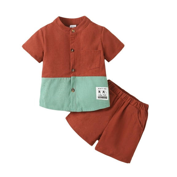 3T Toddler Baby Boys Clothes Baby Boys Outfits 3-4T Boys Short Sleeve Patchwork Top Shorts 2PCS Boys Summer Clothing Set Red