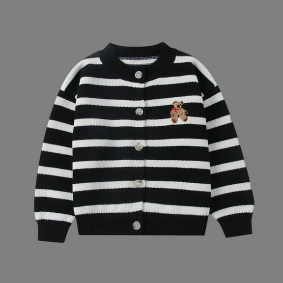 3T Toddler Black Striped Teddy Bear Cardigan - Soft Cotton Button Front Sweater, Breathable, Easy to Layer for 3-4 Year Olds | Walmart