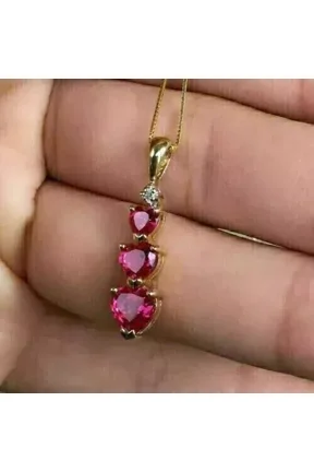 3TCW Heart Cut Lab Created Red Ruby Pendant Necklace in 14K Yellow Gold Plated