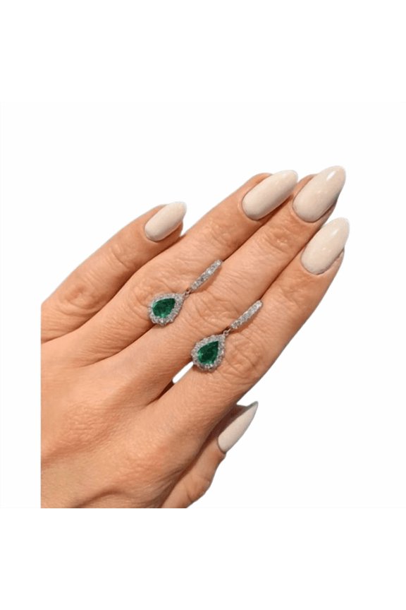 3TCW Pear Cut Lab Created Green Emerald Diamond Women's Pretty Earrings 14k White Gold Plated